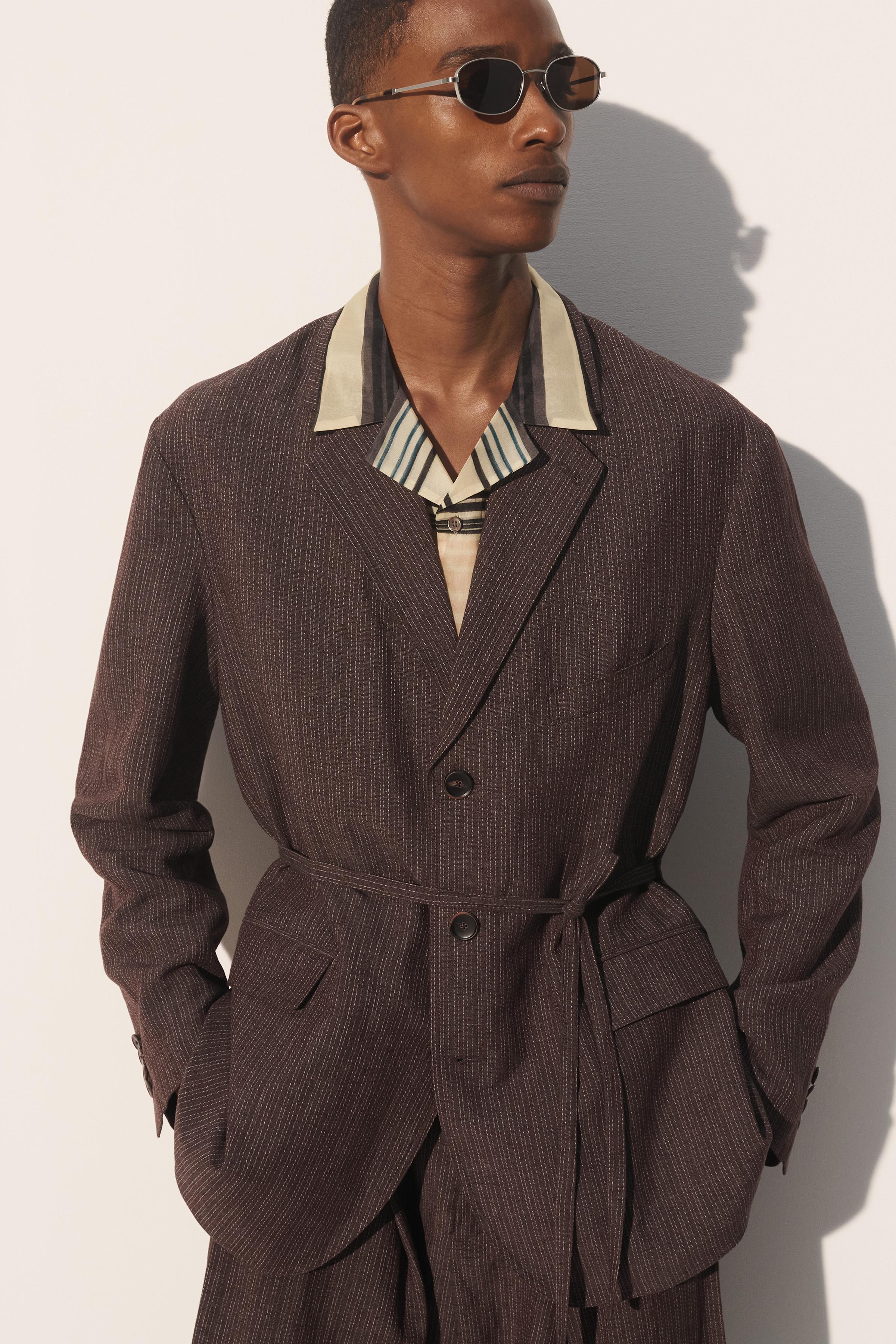 VESTE DE COSTUME À RAYURES VISCOSE - LIN